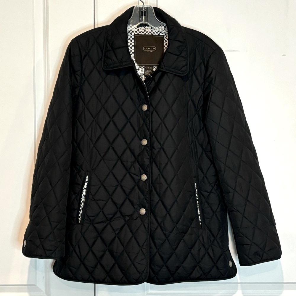 Coach Black Diamond Quilted Snap Front Field Jacket S